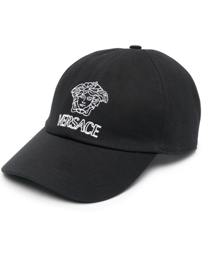 Shop Versace Embroidered-logo Baseball Cap In Schwarz