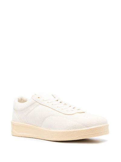 Shop Jil Sander Lace-up Leather Sneakers In Weiss