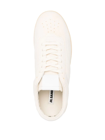 Shop Jil Sander Lace-up Leather Sneakers In Weiss