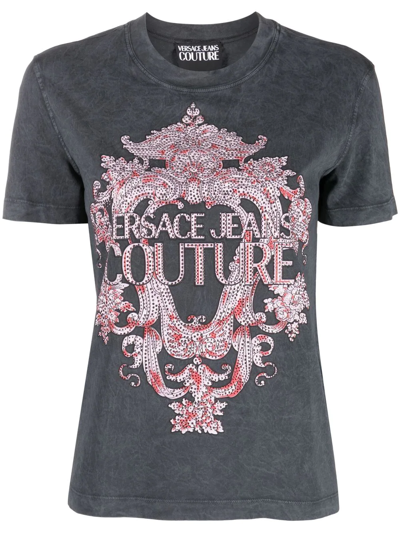 Shop Versace Jeans Couture Embellished Baroque-print T-shirt In Grau
