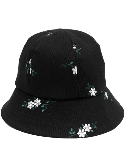Shop Erdem Floral-print Bucket Hat In Schwarz