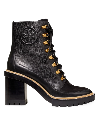 Shop Tory Burch Women's Miller Lug-sole Leather Hiking Boots In Black