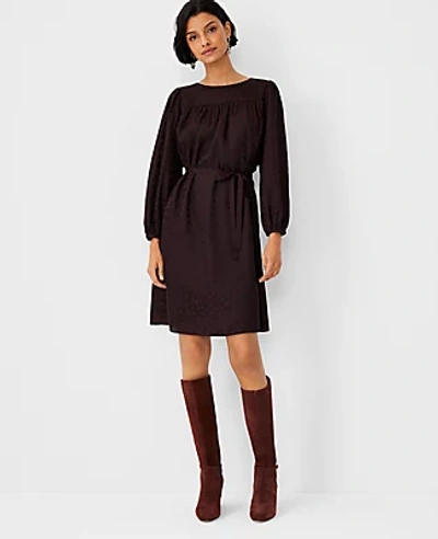 Shop Ann Taylor Belted Flare Dress In Pure Chocolate