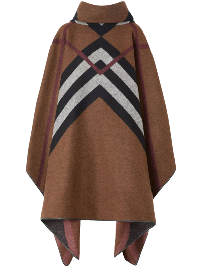 Shop Burberry Chevron Check Poncho In Brown