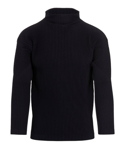 Shop Issey Miyake Homme Plissé  Pleated Turtle Neck Sweater In Blue