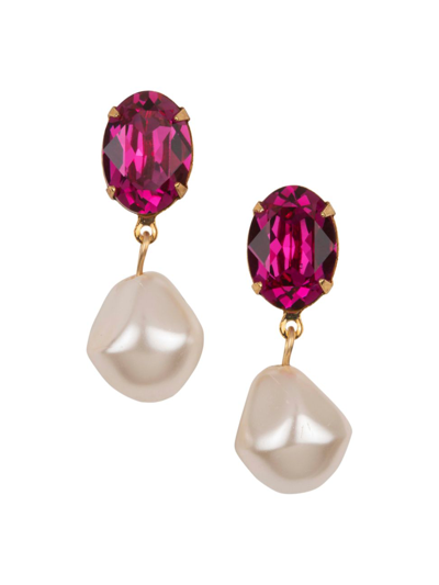 Shop Jennifer Behr Women's Tunis 24k Gold-plated, Crystal & Glass Pearl Drop Earrings In Fuchsia