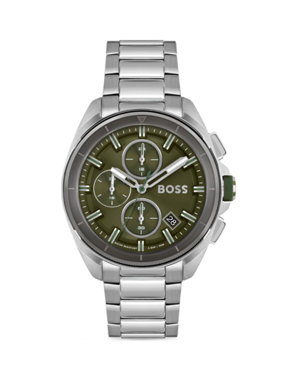 Shop Hugo Boss Men's Volane Stainless Steel Chronograph Bracelet Watch In Green