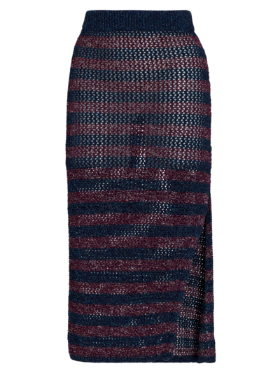 Shop Rag & Bone Women's Carson Open-knit Midi-skirt In Blue Multi