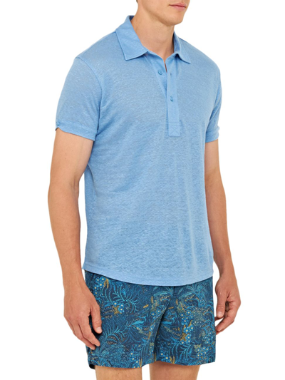 Shop Orlebar Brown Desert Sebastian Linen Polo Shirt In Mirage Blue