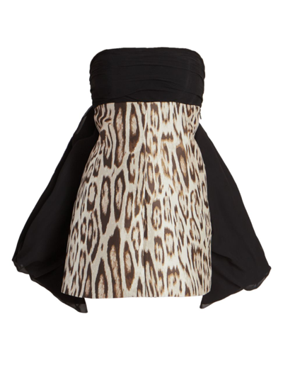 Shop Giambattista Valli Women's Strapless Leopard-print & Bow-back Minidress In Brown Beige