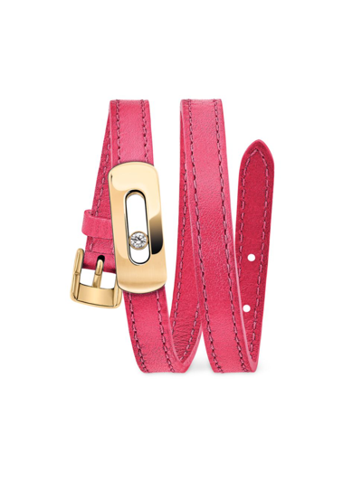 Shop Messika Women's My Move 18k Yellow Gold & Diamond Leather Wrap Bracelet In Rasberry Pink
