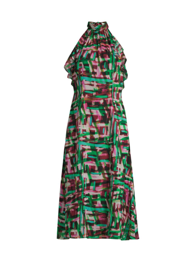 Shop Milly Women's Hera Neon Brushstroke Print Sleeveless Midi-dress In Neutral