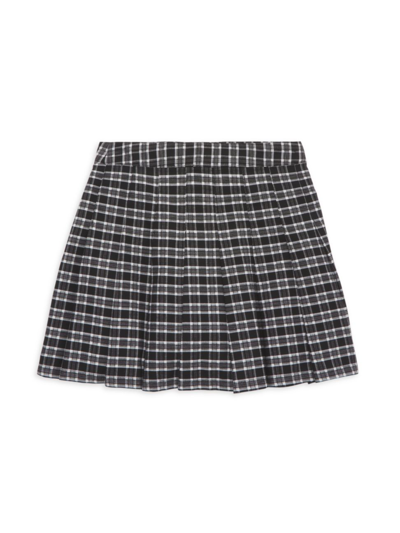 Shop Katiej Nyc Girl's Pleated Heather Plaid Skirt In Black White