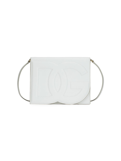 Shop Dolce & Gabbana Women's Dg Leather Flap Crossbody Bag In Bianco Ottico