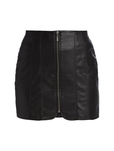 Shop Free People Women's Layla Faux Leather Miniskirt In Black