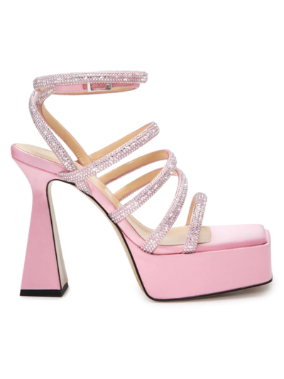 Shop Mach & Mach Women's Crystal-embellished Satin Platform Sandals In Pink