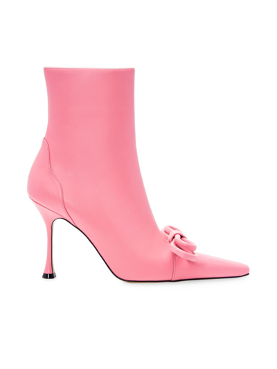 Shop Mach & Mach Women's Double Bow Leather Ankle Boots In Pink