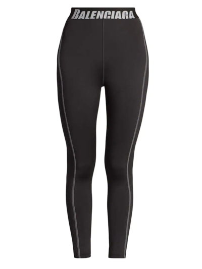 Shop Balenciaga Athletic Cut Logo-waist Leggings In Black Grey