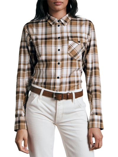 Shop Rag & Bone Women's Jonah Cotton-blend Plaid Shirt In Brown