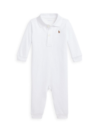 Shop Polo Ralph Lauren Baby's Solid Interlock Coverall In White
