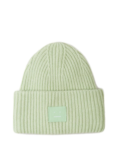 Shop Acne Studios Logo Patch Ribbed Beanie In Green