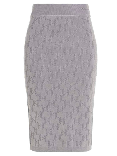Shop Karl Lagerfeld Logo Monogram Knitted Skirt In Silver