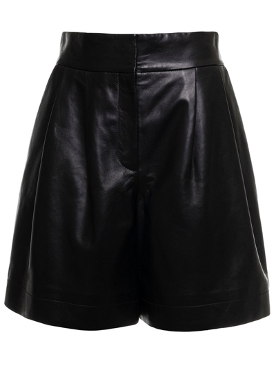 Shop Alberta Ferretti Leather Pleated Shorts In Black