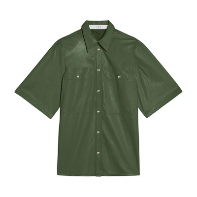 Shop Iro Signy Leather Short Sleeve Shirt In Vintage Green