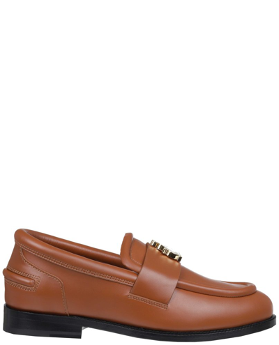 Shop Lanvin Logo Tag Round Toe Loafers In Beige