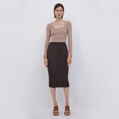 Shop Jonathan Simkhai Ashton Plaited Midi Skirt In Chocolate Multi
