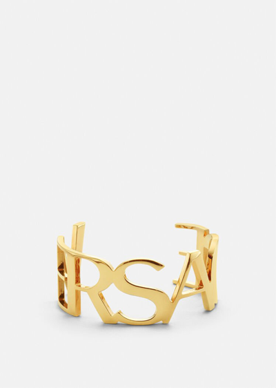 Shop Versace Logo Cuff Bracelet In Gold