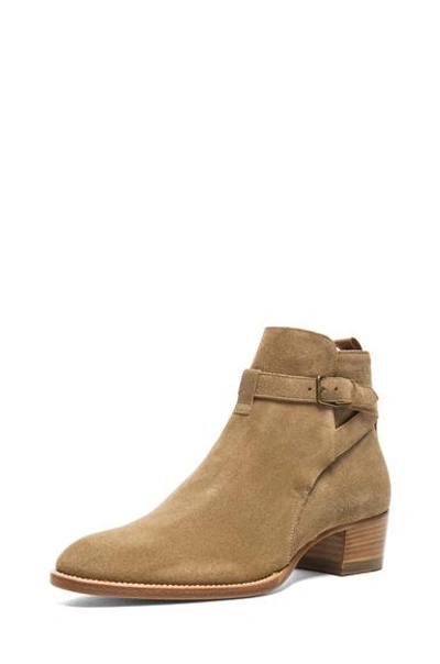 Shop Saint Laurent Wyatt Suede Booties In Linoleum