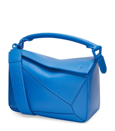 Shop Loewe Small Leather Puzzle Top-handle Bag In Blue