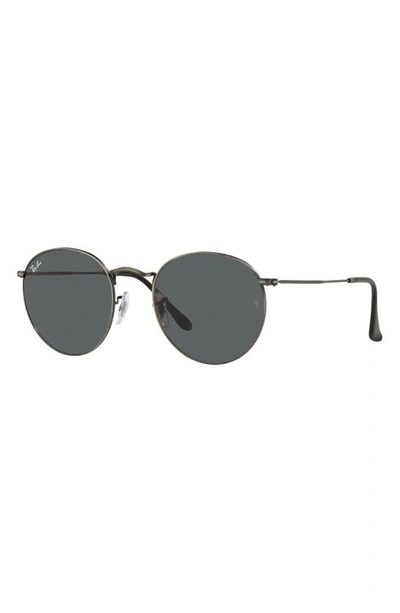 Shop Ray Ban Icons 50mm Round Metal Sunglasses In Gunmetal/ Green Solid