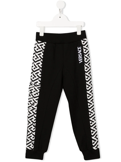 Shop Versace Greca Pattern Cotton Track Pants In Black