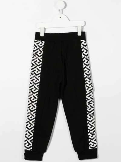 Shop Versace Greca Pattern Cotton Track Pants In Black