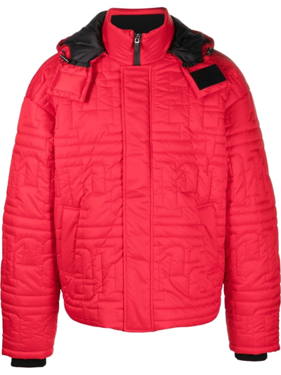 Shop Ferrari Quilted-logo Puffer Jacket In Red