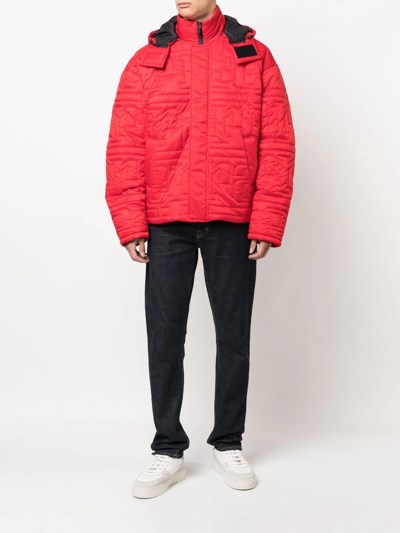Shop Ferrari Quilted-logo Puffer Jacket In Red