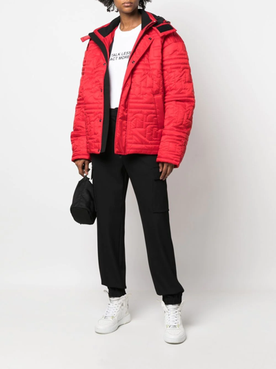 Shop Ferrari Quilted-logo Puffer Jacket In Red