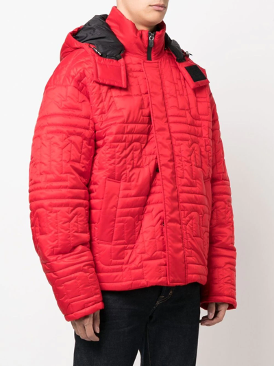 Shop Ferrari Quilted-logo Puffer Jacket In Red