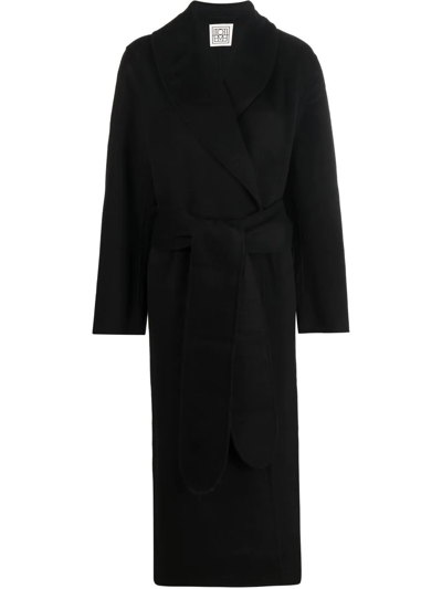 Shop Totême Robe Belted Wool Coat In Black