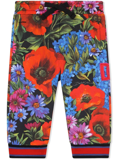 Shop Dolce & Gabbana Floral-print Track Trousers In Red
