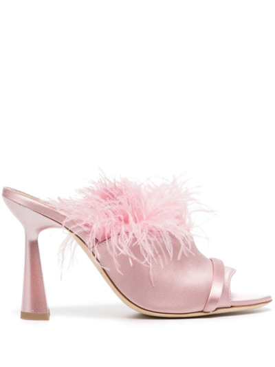 Shop Malone Souliers Rima 95 Feather Detail Mules In Pink