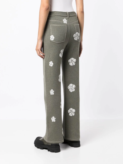 Shop Barrie Floral-detail Knitted Trousers In Green