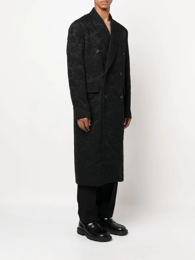 Uma Wang Velvet Effect Double Breasted Coat In Black