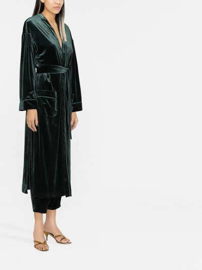 Shop Blanca Vita Velvet-effect Tied-waist Coat In Green