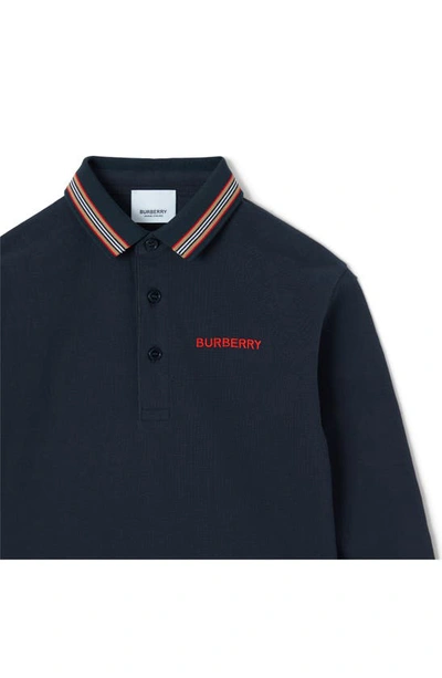 Shop Burberry Kids' Christo Embroidered Logo Cotton Polo In Midnight
