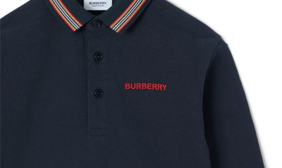 Shop Burberry Kids' Christo Embroidered Logo Cotton Polo In Midnight