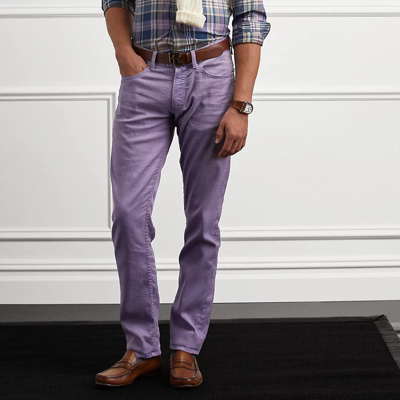 Shop Ralph Lauren Purple Label Slim Fit Stretch Linen-cotton Jean In Purple Haze