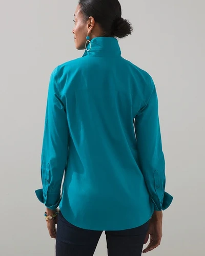 Chico's No Iron Stretch Shirt In Navy Blue